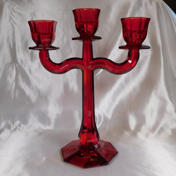 Waterford Marquis Three Arm Candleabra in Red New in Box # 24476 - Picture 1 of 7